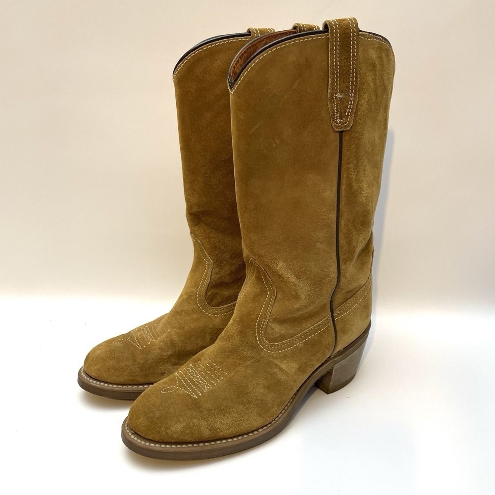 VTG Wolverine 1979 Wheat Suede Western Cowboy Boots Womens Sz 6.5 M Vibram Sole